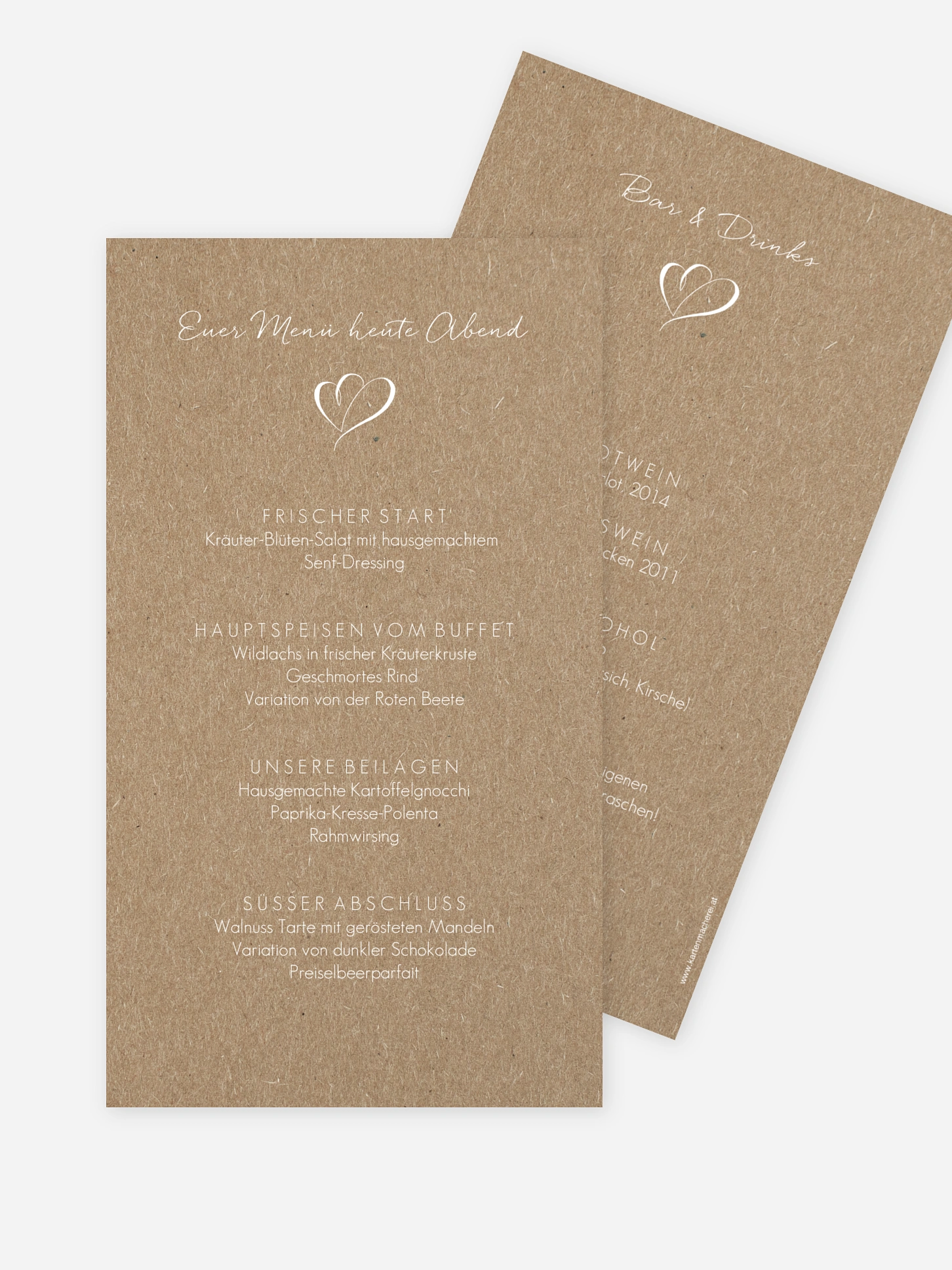 Menükarte Hochzeit Herz an Herz Kraftpapier