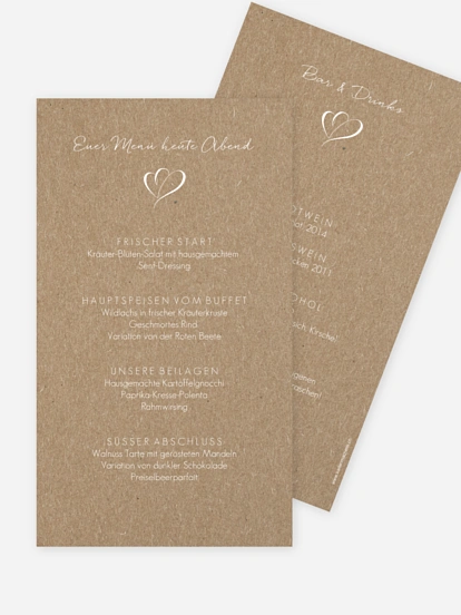 Menükarte Hochzeit Herz an Herz Kraftpapier