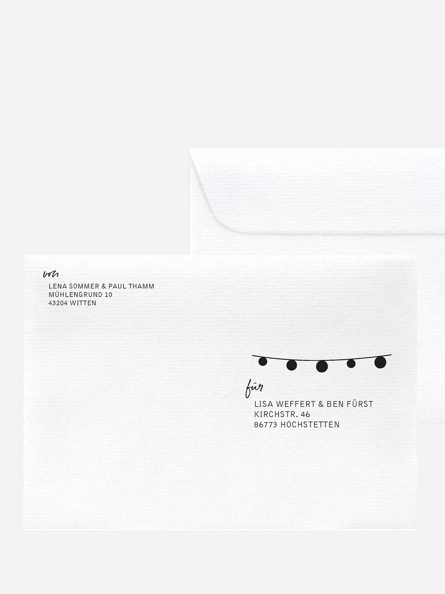 Bedruckter Briefumschlag Hochzeit Lichterzauber Kraftpapier