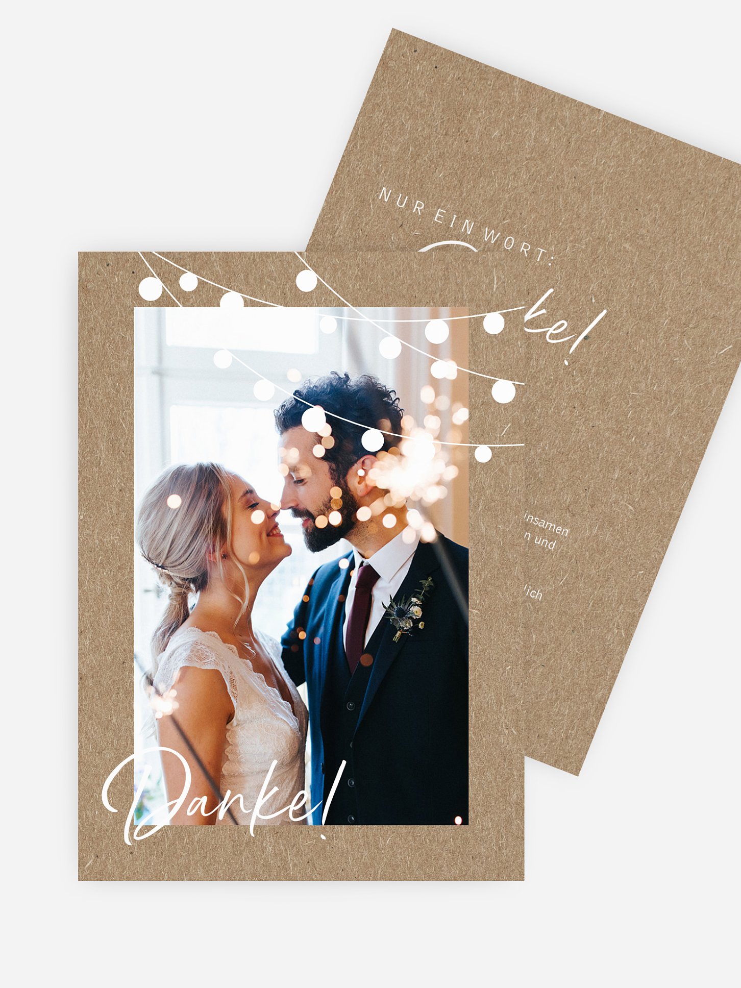 Dankeskarte Hochzeit Lichterzauber Kraftpapier