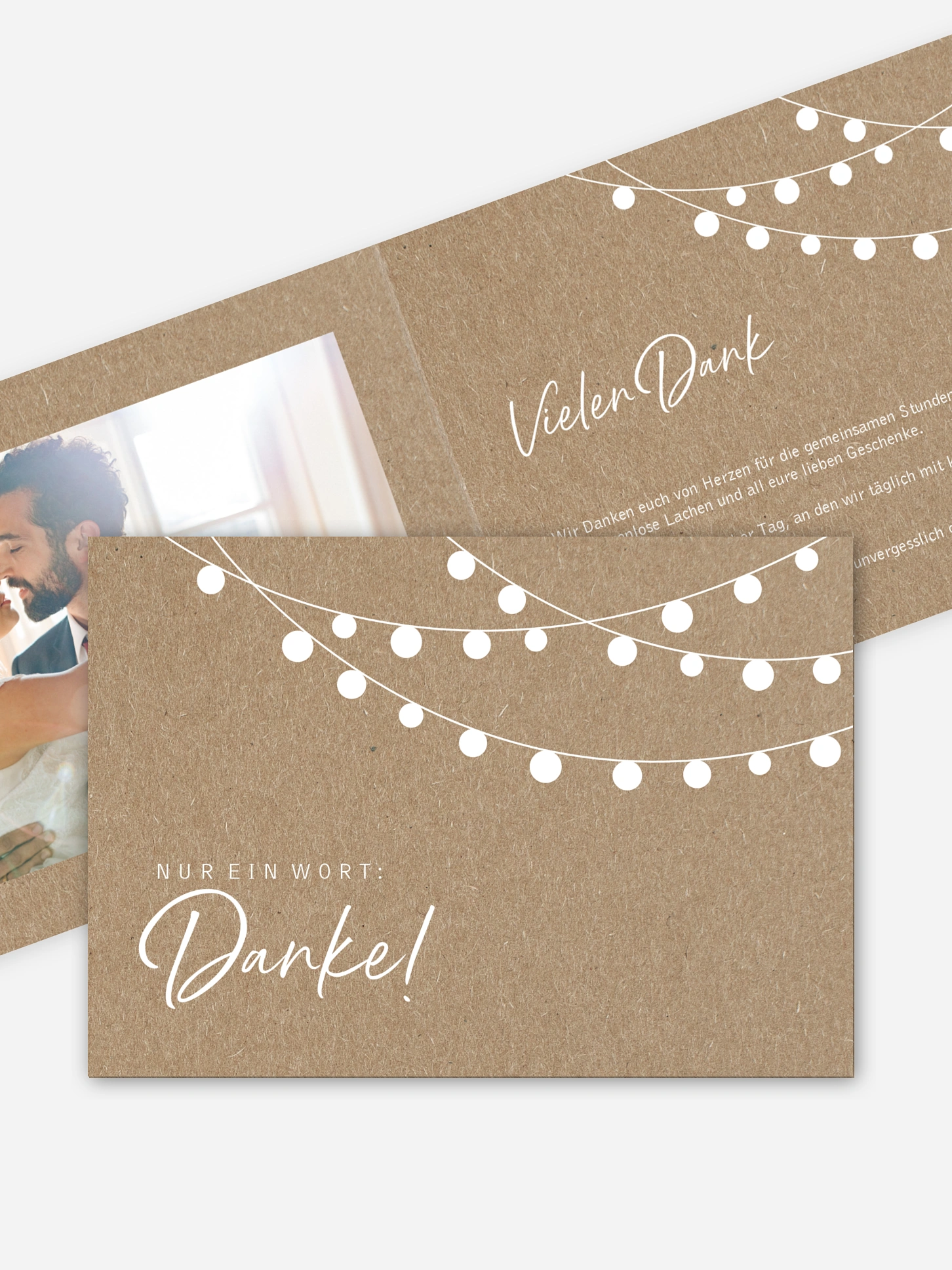 Dankeskarte Hochzeit Lichterzauber Kraftpapier