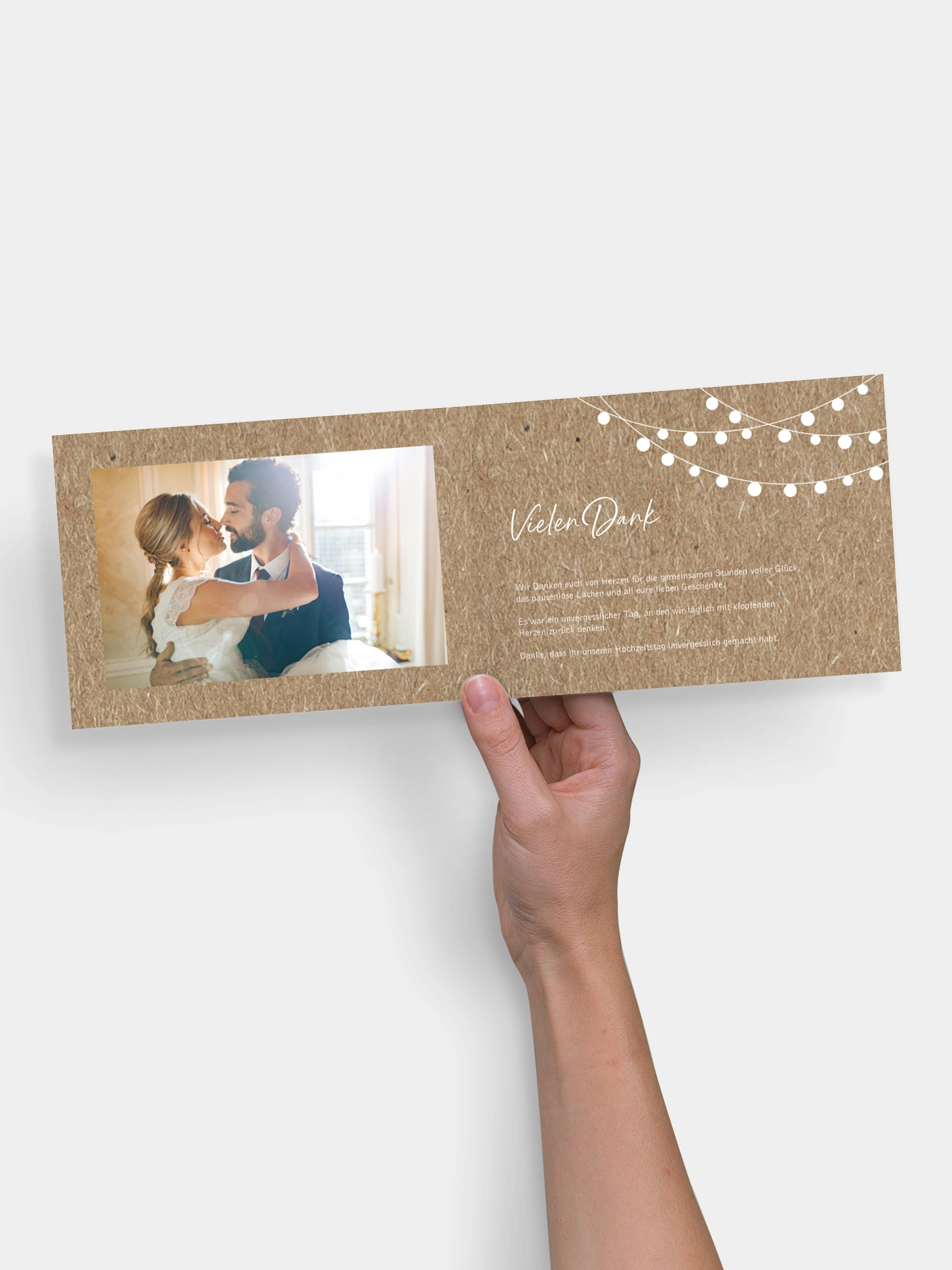 Dankeskarte Hochzeit Lichterzauber Kraftpapier