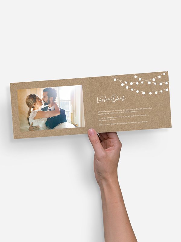 Dankeskarte Hochzeit Lichterzauber Kraftpapier
