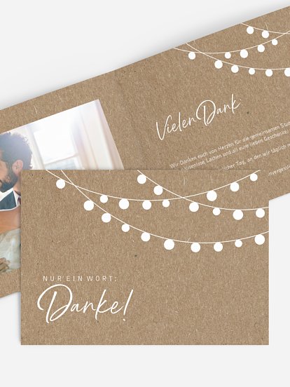 Dankeskarte Hochzeit Lichterzauber Kraftpapier
