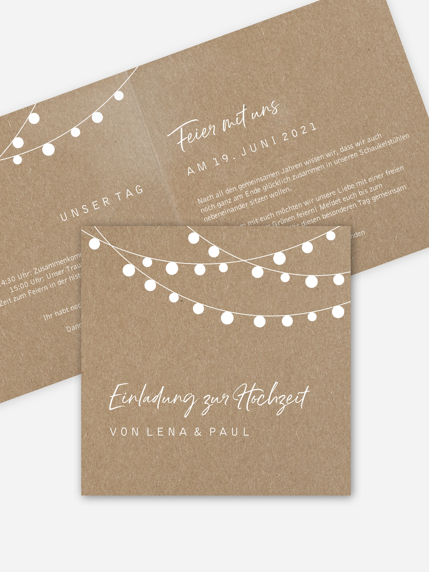 Hochzeitseinladung Lichterzauber Kraftpapier