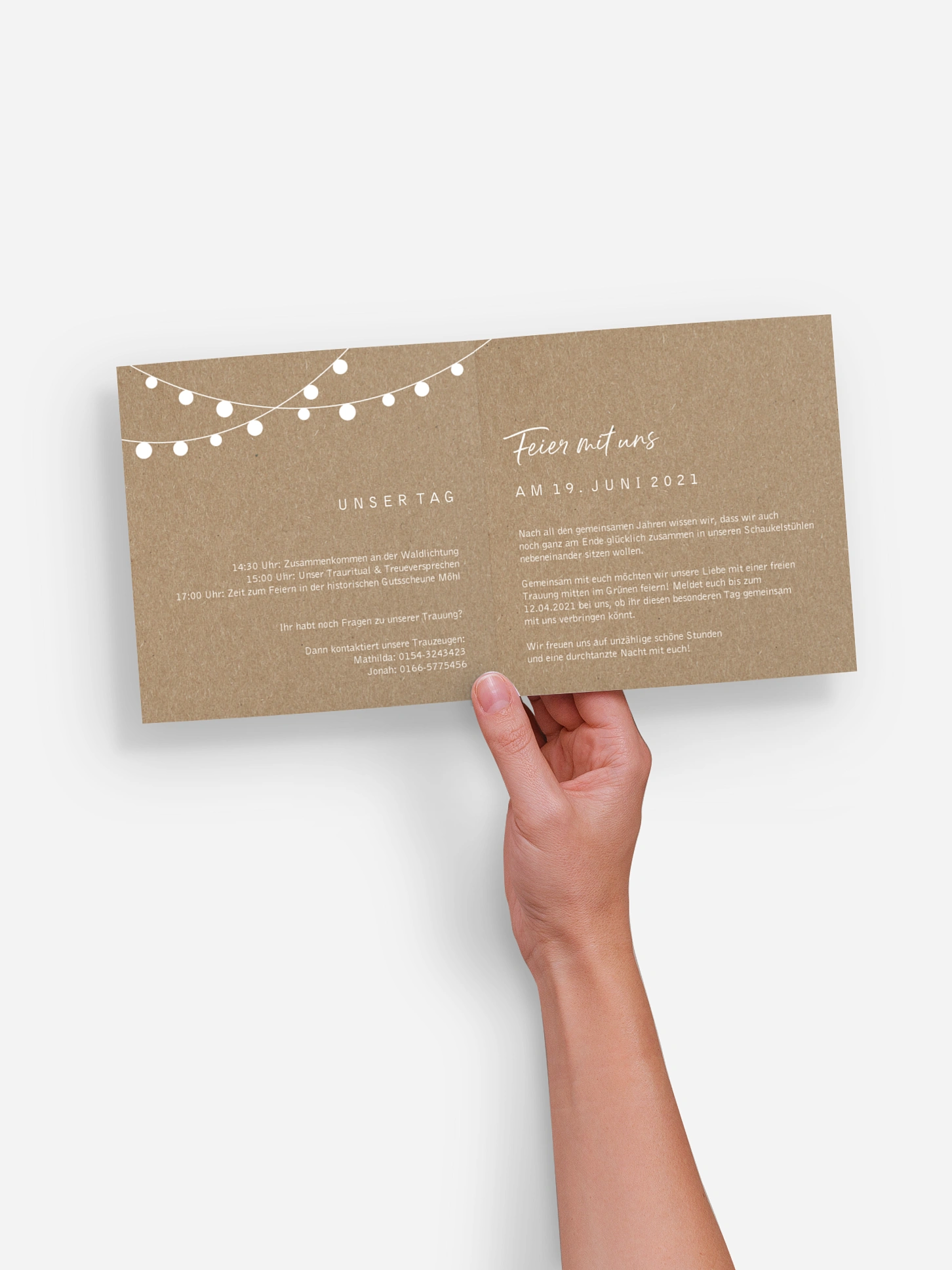 Hochzeitseinladung Lichterzauber Kraftpapier