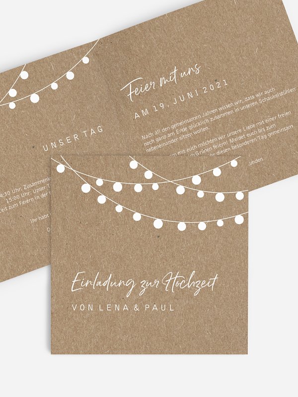 Hochzeitseinladung Lichterzauber Kraftpapier