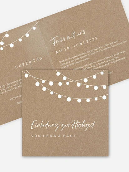 Hochzeitseinladung Lichterzauber Kraftpapier