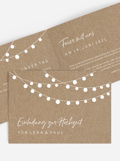 Hochzeitseinladung Lichterzauber Kraftpapier