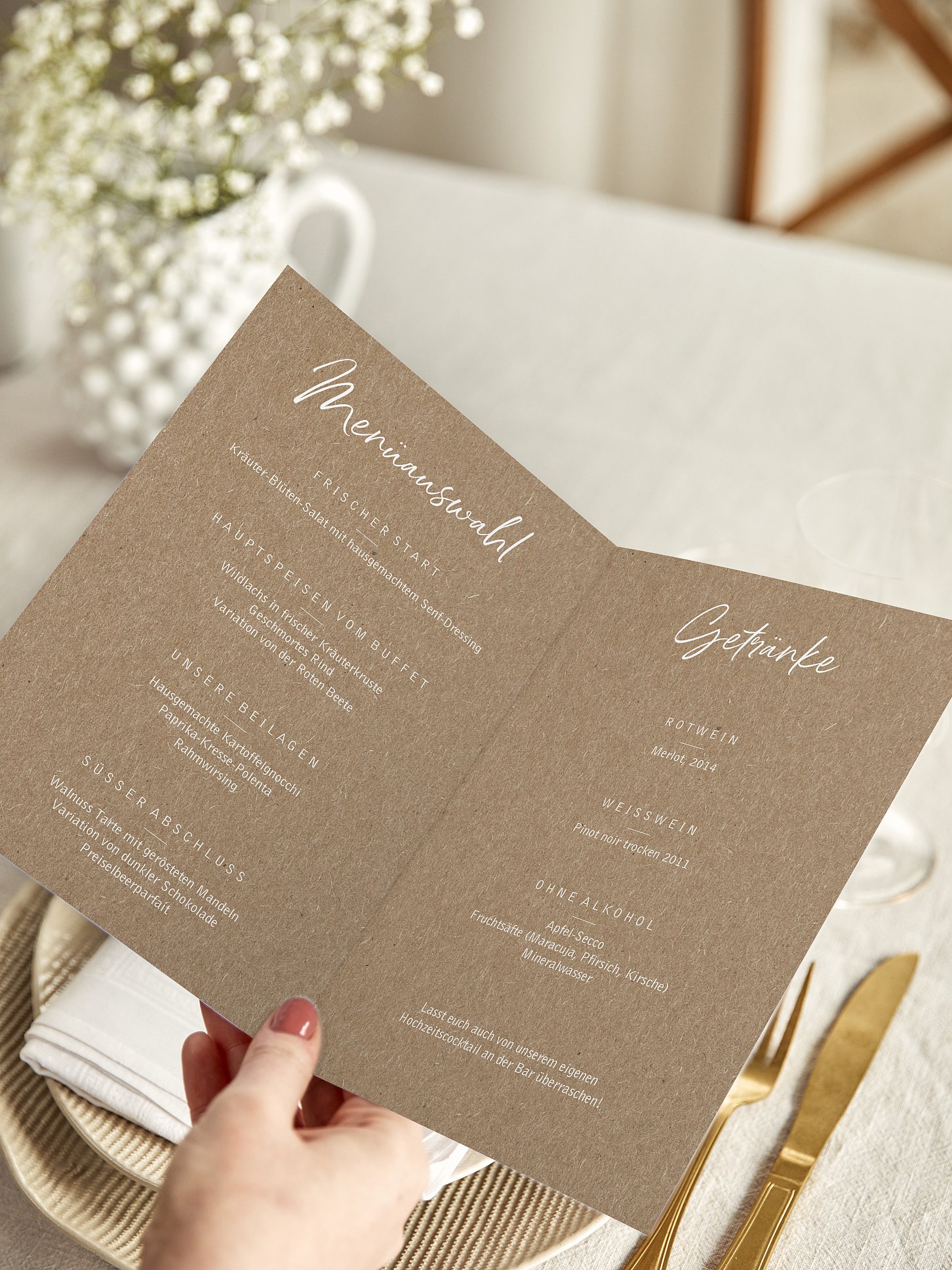 Menükarte Hochzeit Lichterzauber Kraftpapier