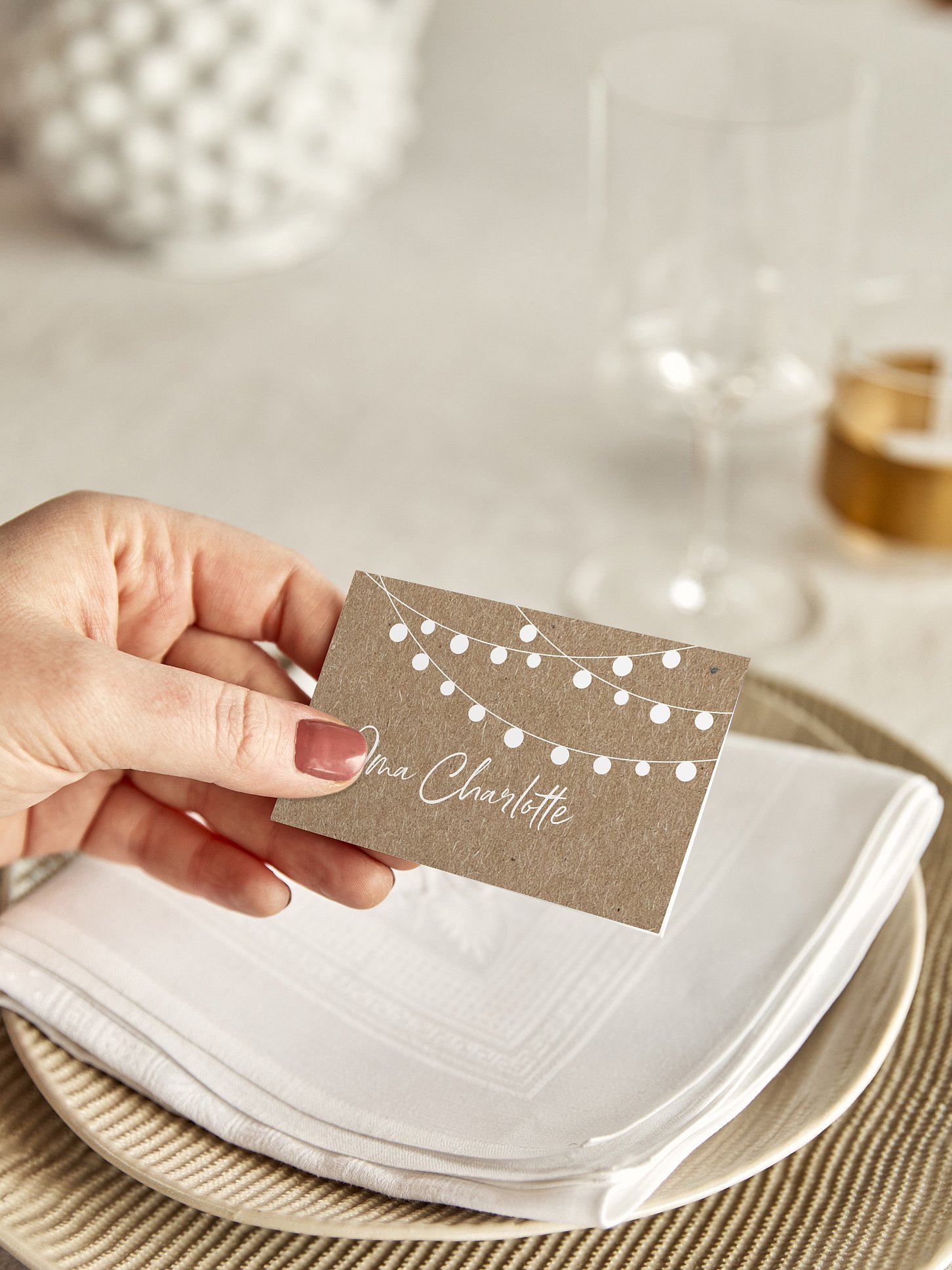 Tischkarte Hochzeit Lichterzauber Kraftpapier
