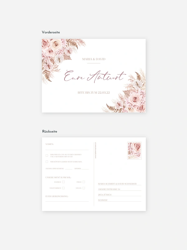 Antwortkarte Hochzeit Blush Bloom