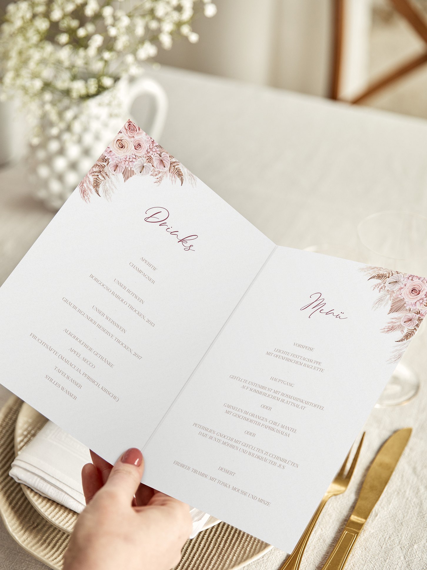 Menükarte Hochzeit Blush Bloom