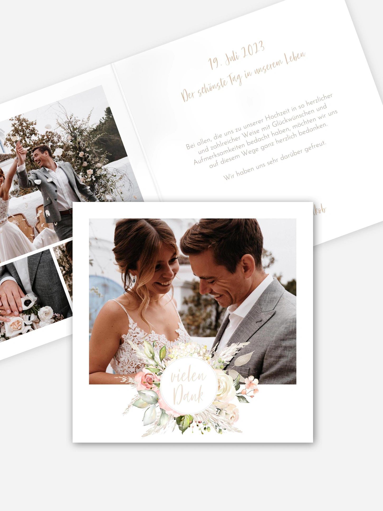 Dankeskarte Hochzeit Rose & Pampas
