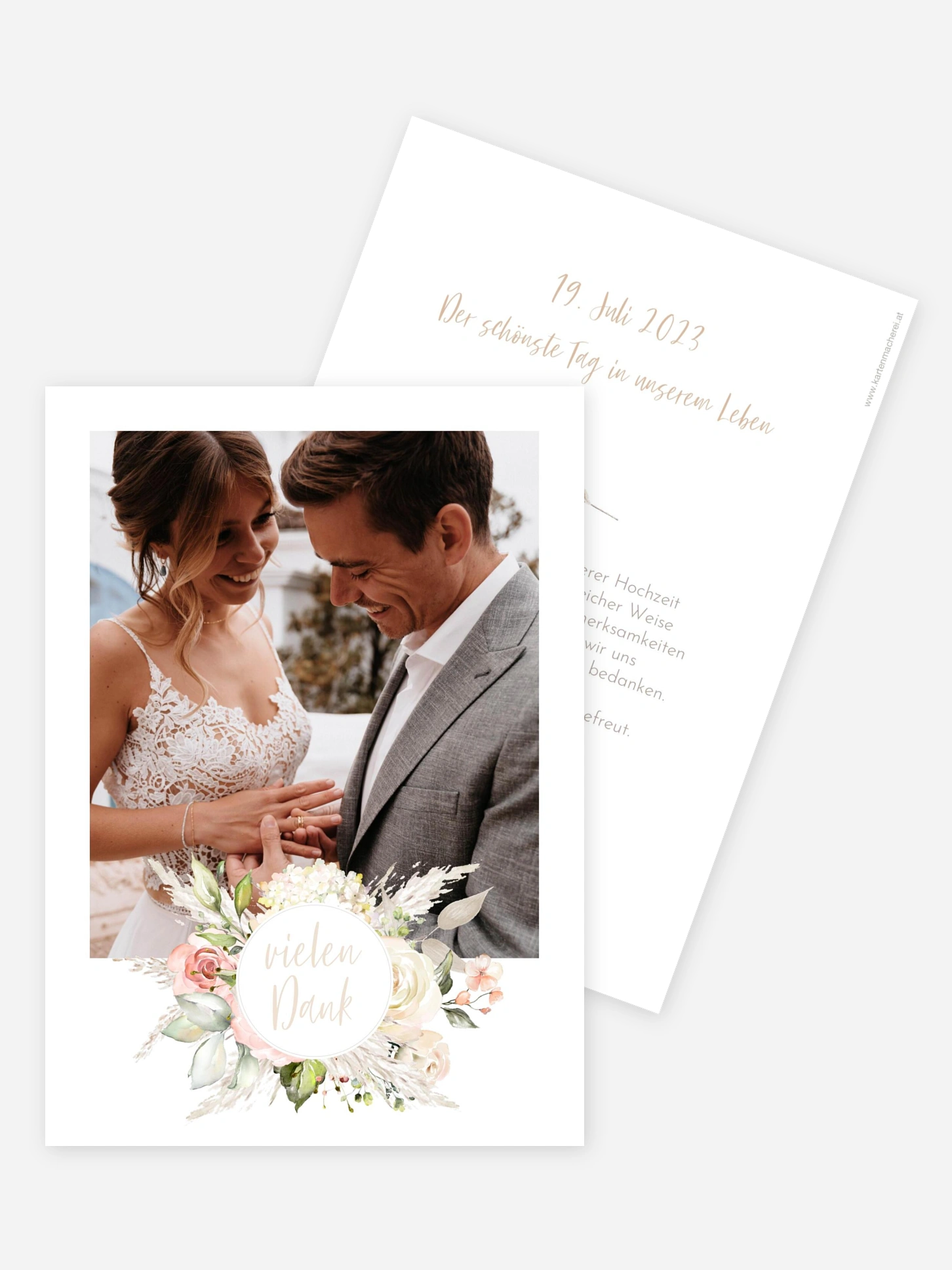 Dankeskarte Hochzeit Rose & Pampas
