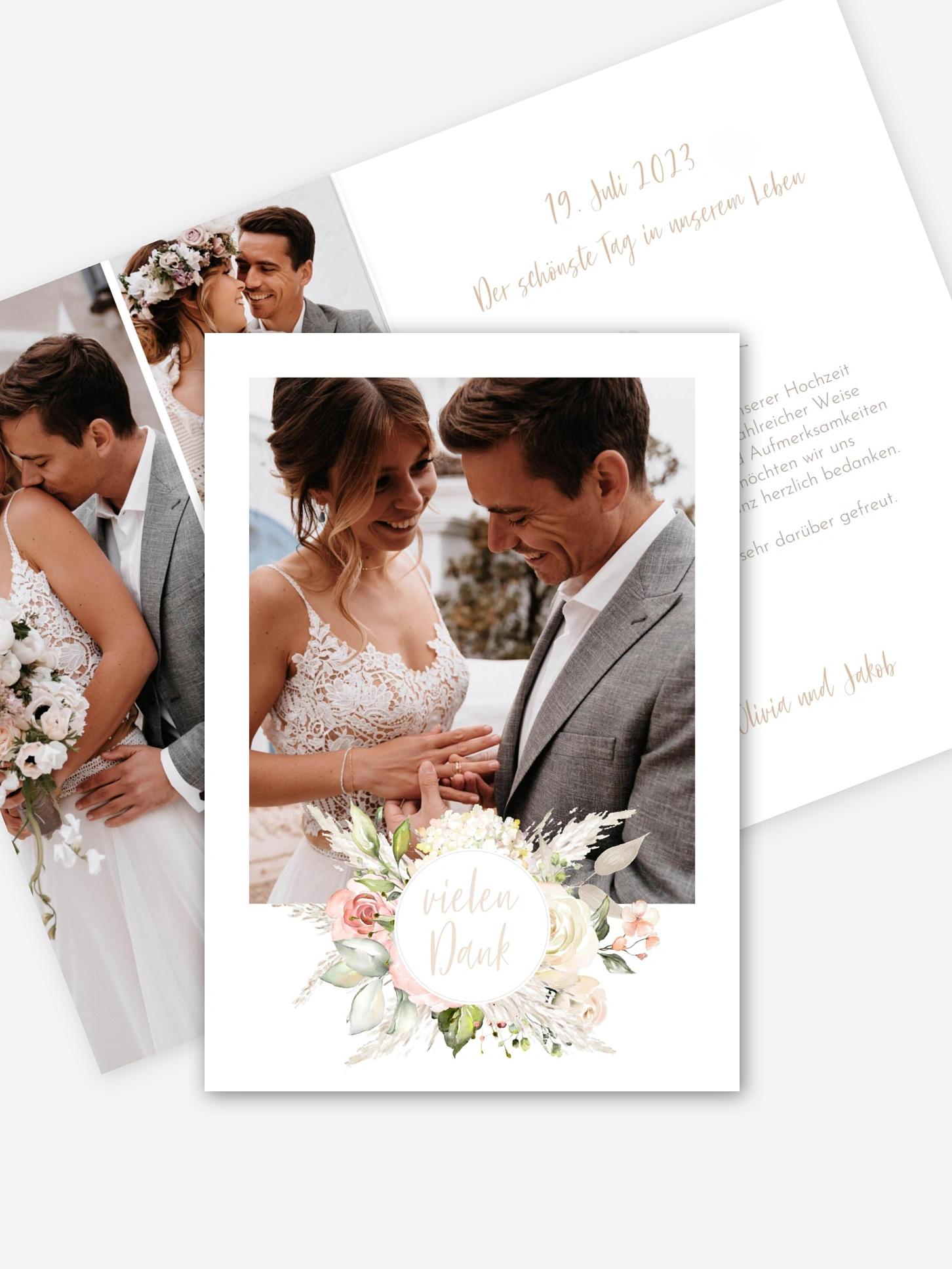 Dankeskarte Hochzeit Rose & Pampas
