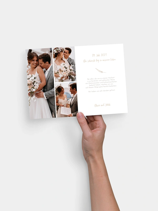 Dankeskarte Hochzeit Rose & Pampas
