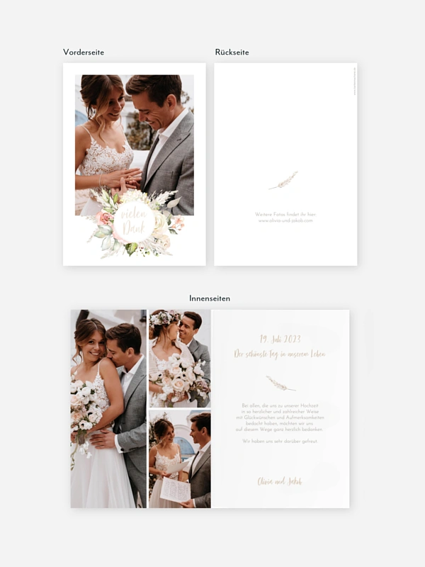 Dankeskarte Hochzeit Rose & Pampas