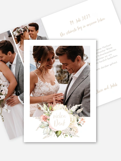 Dankeskarte Hochzeit Rose & Pampas