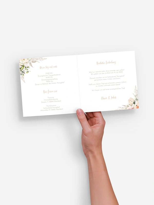 Hochzeitseinladung Rose & Pampas