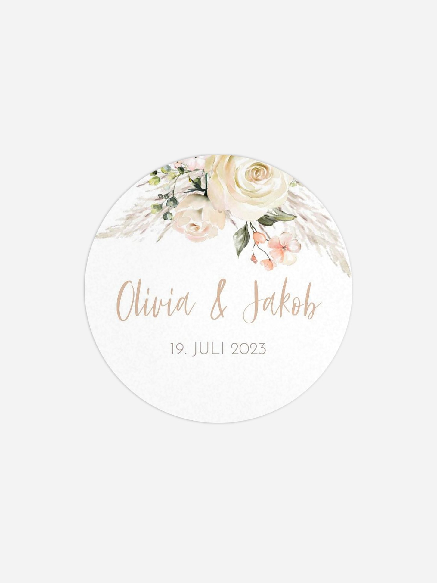 Geschenkaufkleber Hochzeit Rose & Pampas