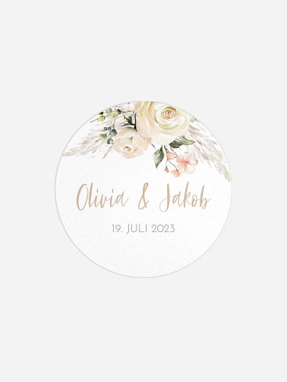 Geschenkaufkleber Hochzeit Rose & Pampas