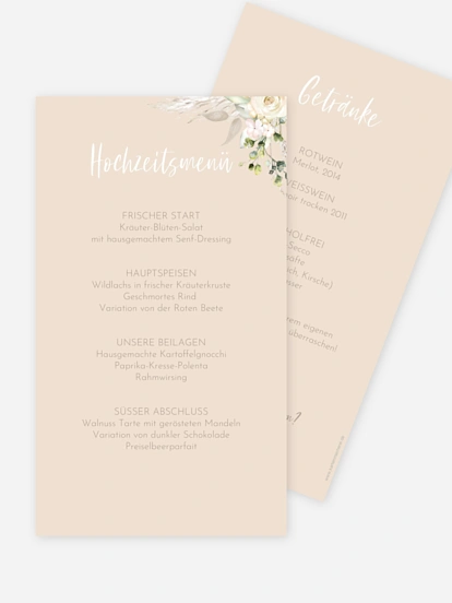 Menükarte Hochzeit Rose & Pampas