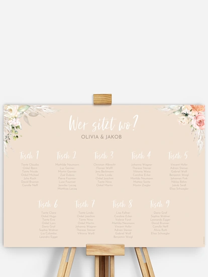 Sitzplan Plakat Rose & Pampas