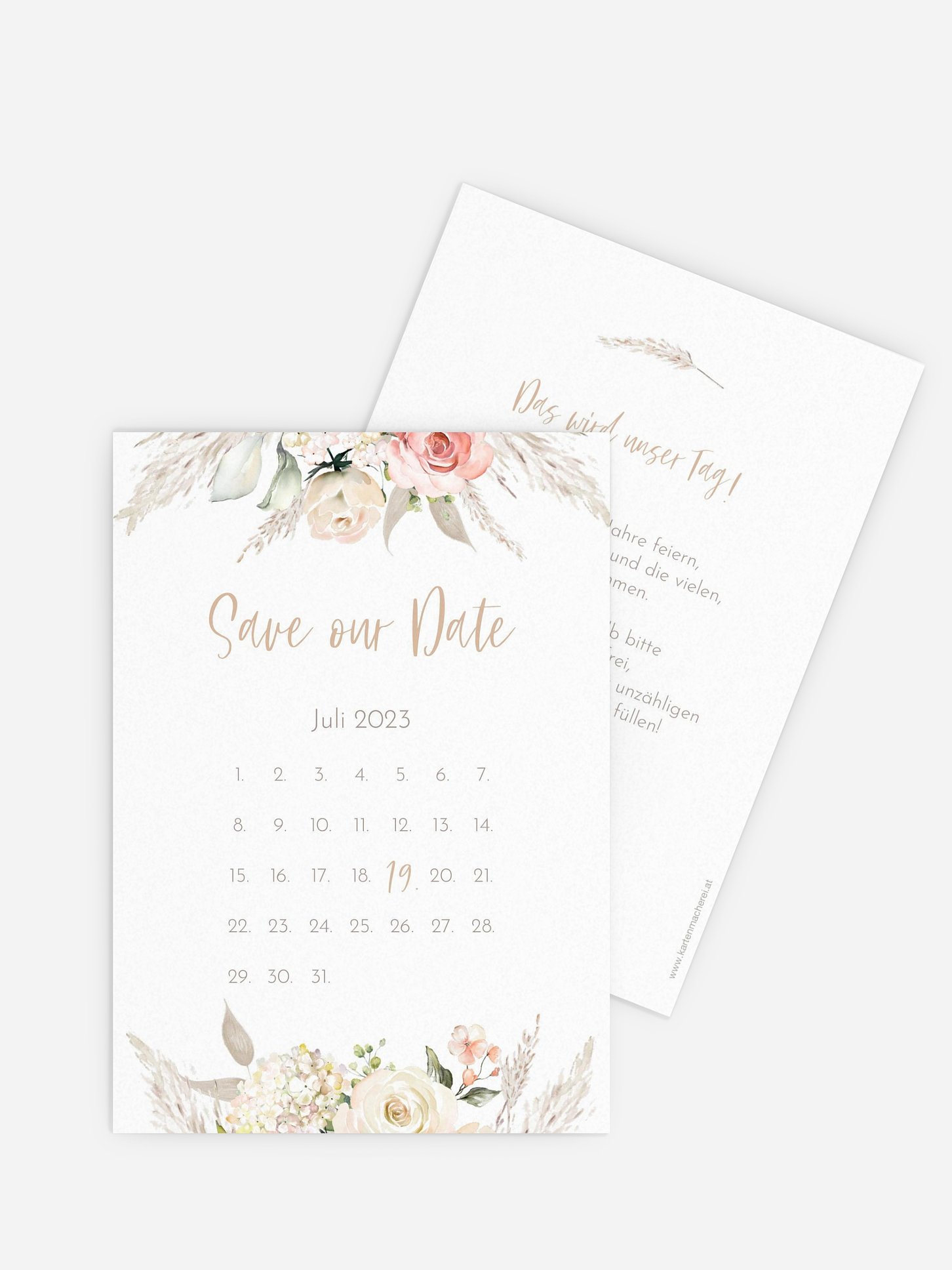 Save-the-Date Karte Rose & Pampas