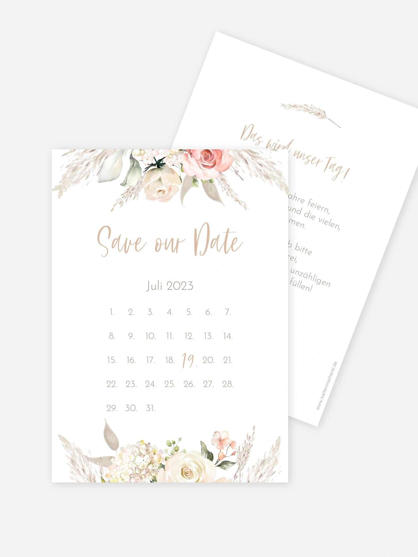 Save-the-Date Karte Rose & Pampas