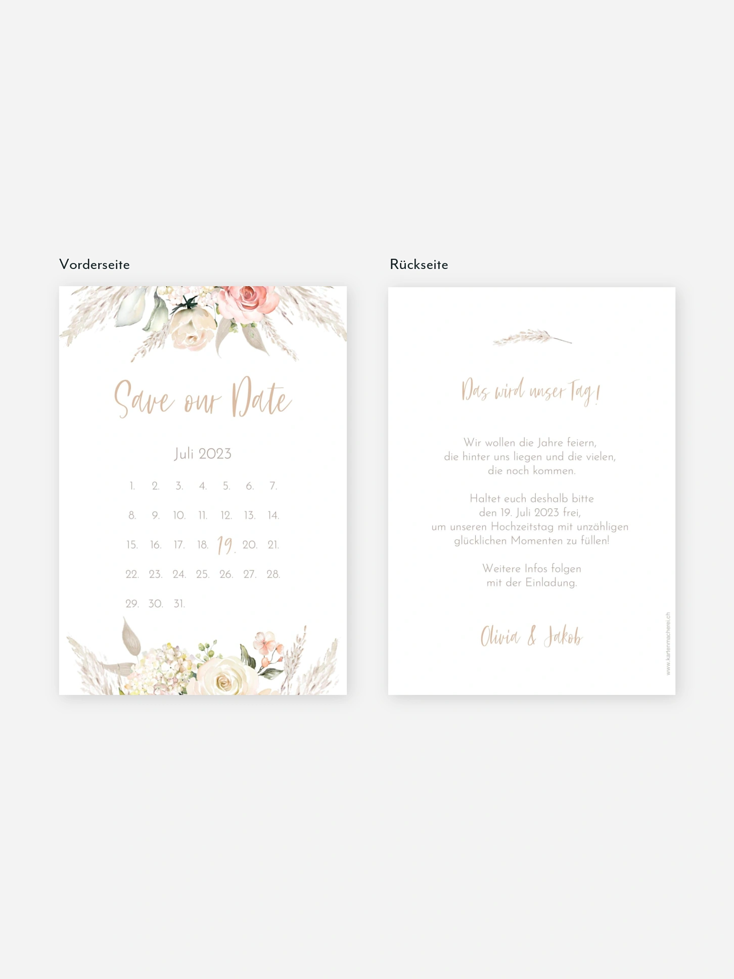 Save-the-Date Karte Rose & Pampas