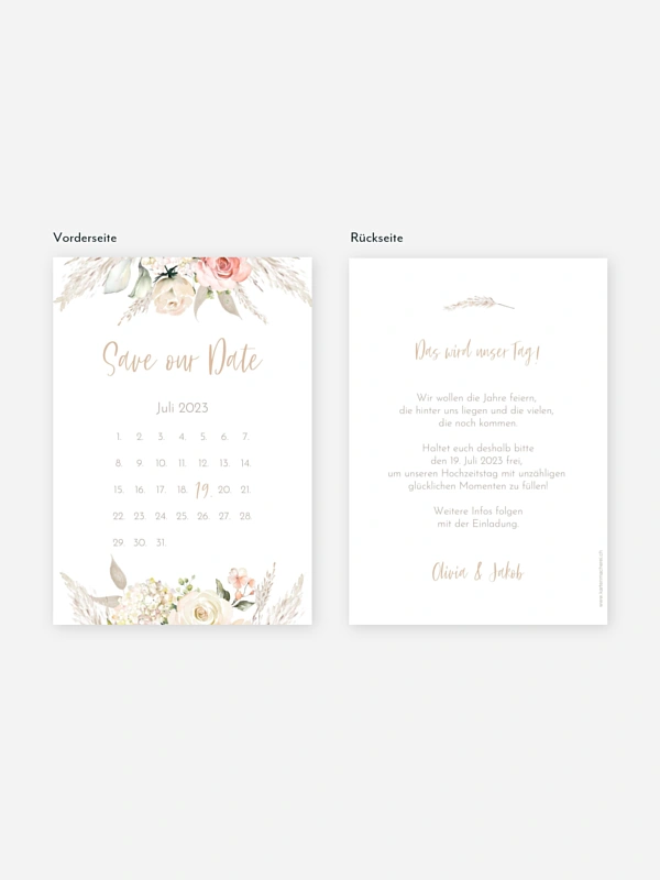 Save-the-Date Karte Rose & Pampas