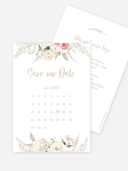 Save-the-Date Karte Rose & Pampas