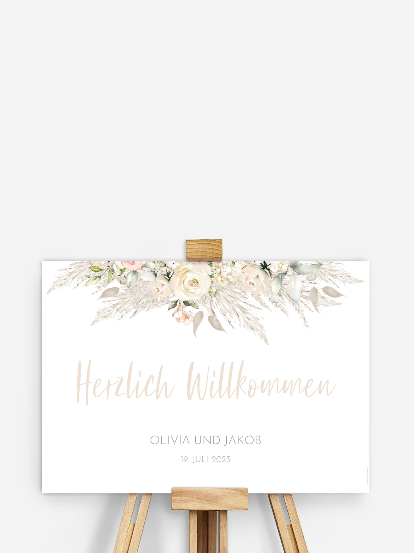 Willkommensschild Rose & Pampas