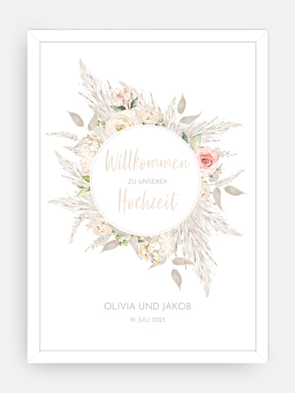 Willkommensschild Rose & Pampas