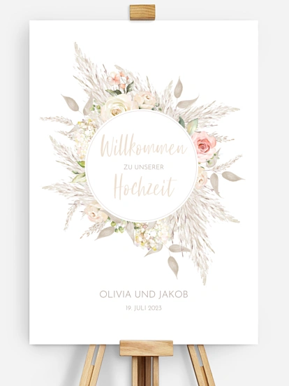 Willkommensschild Rose & Pampas