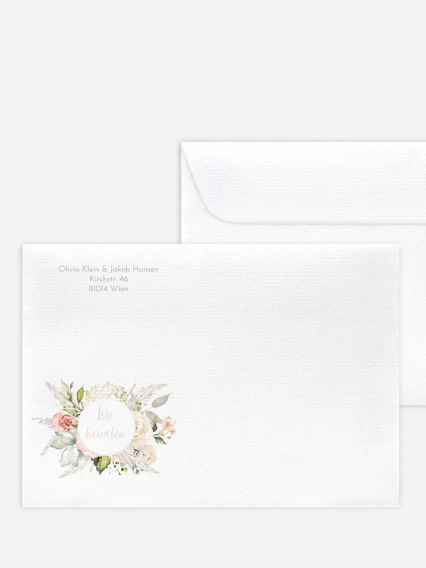 Briefumschlag mit Motiv Rose & Pampas