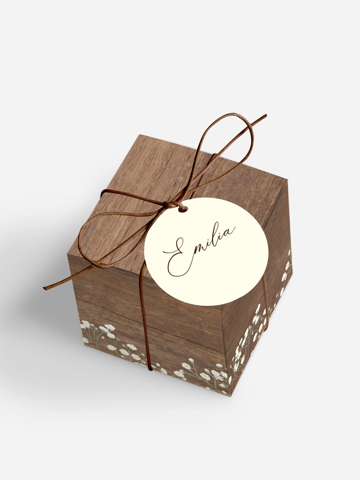Gastgeschenkbox personalisiert Rustic Gypsophila