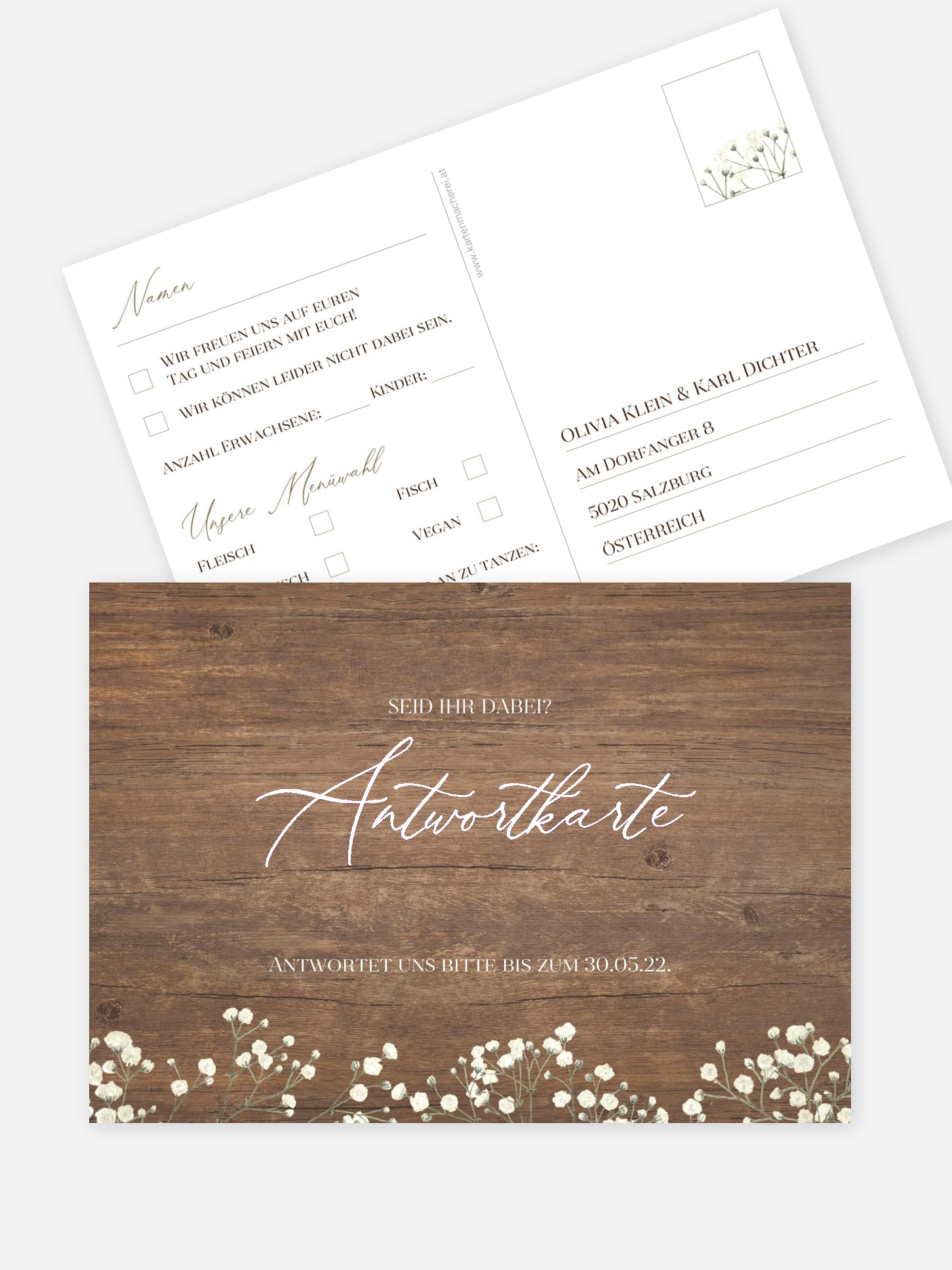 Antwortkarte Hochzeit Rustic Gypsophila