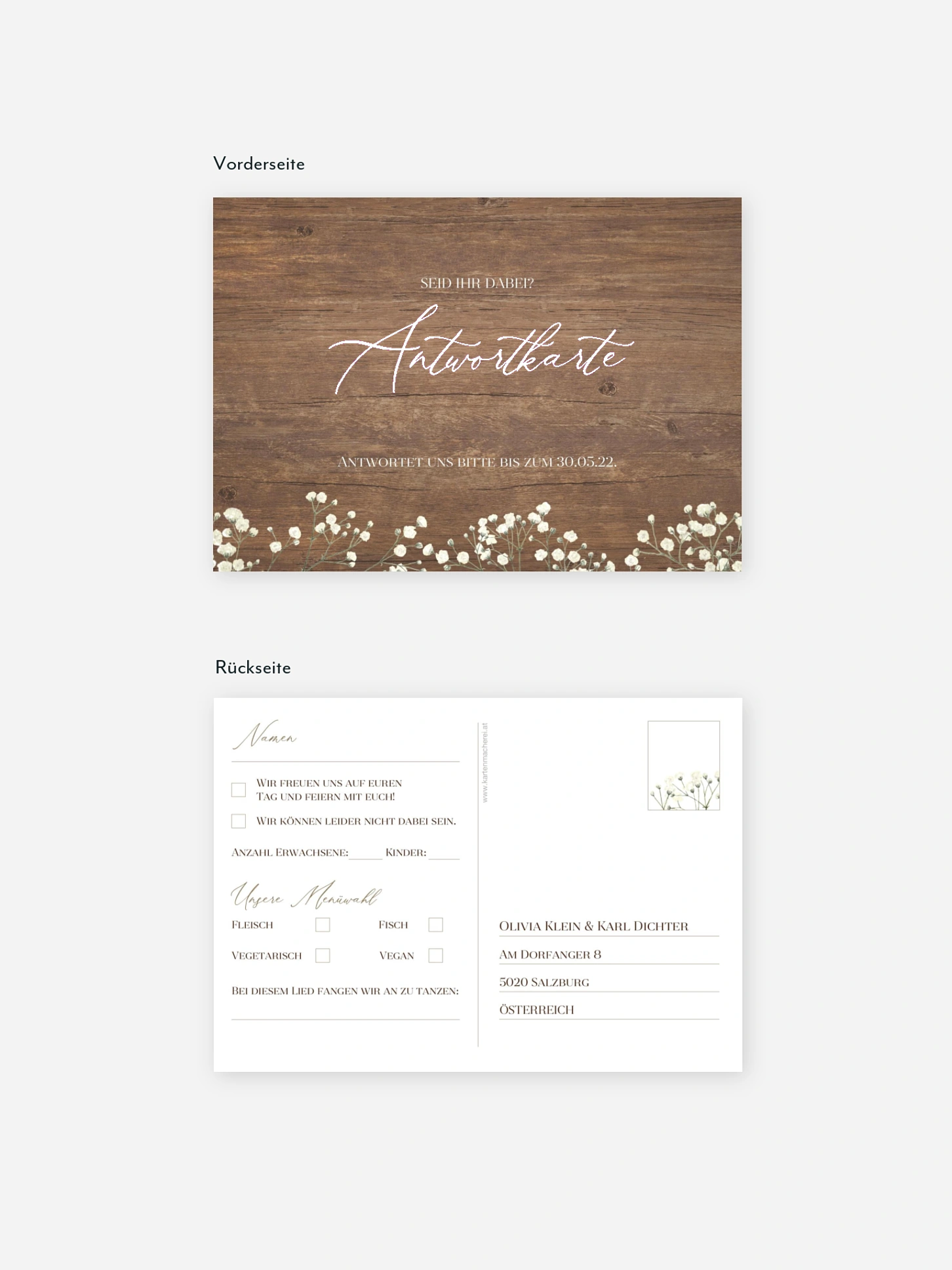 Antwortkarte Hochzeit Rustic Gypsophila