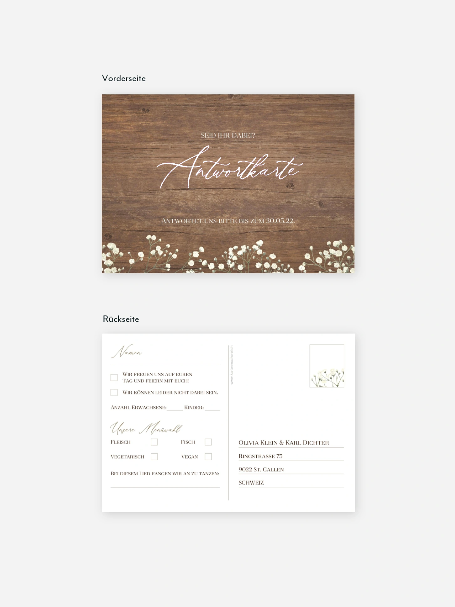 Antwortkarte Hochzeit Rustic Gypsophila