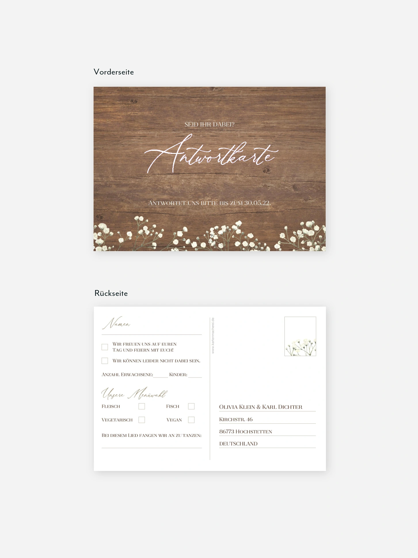 Antwortkarte Hochzeit Rustic Gypsophila