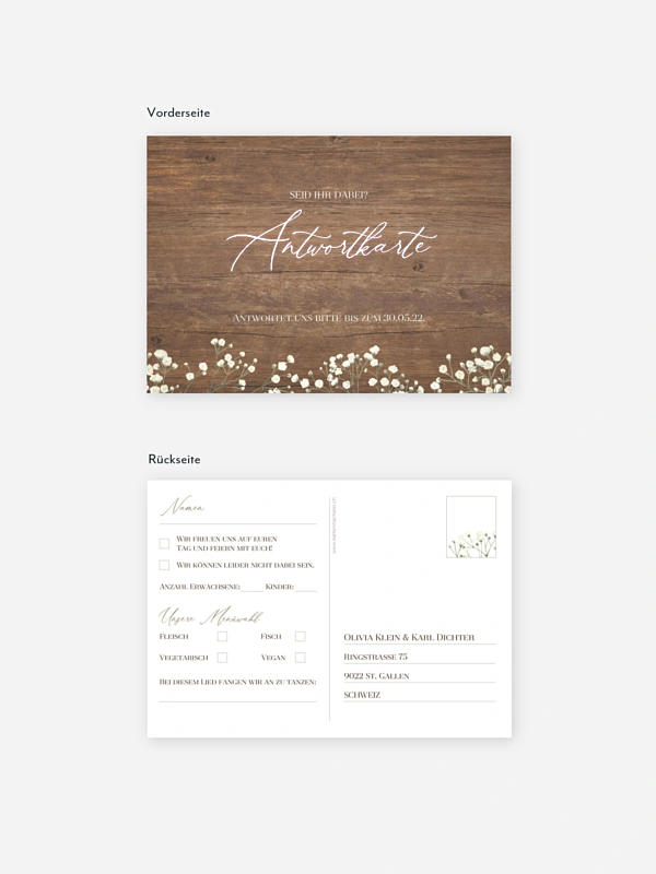 Antwortkarte Hochzeit Rustic Gypsophila