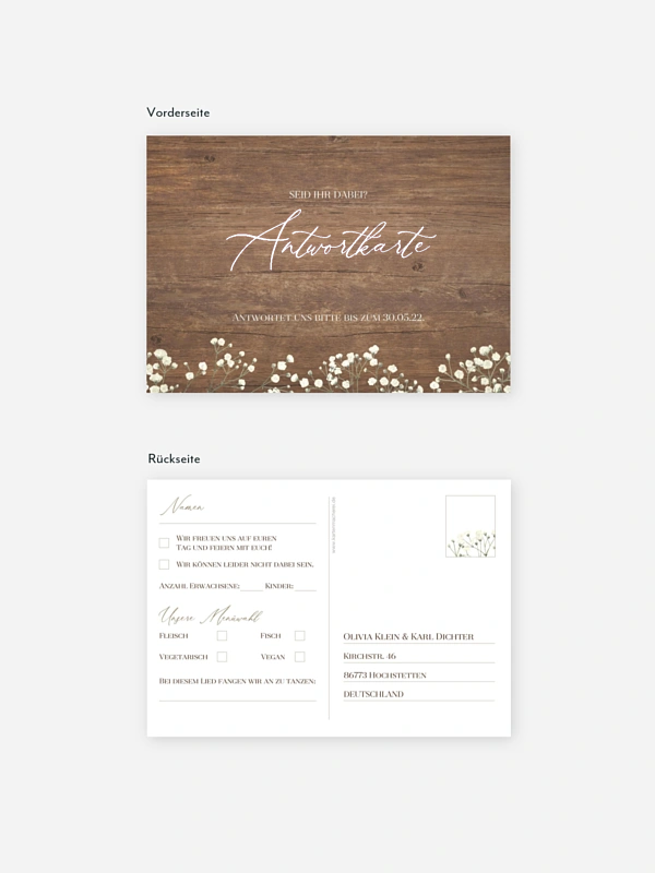 Antwortkarte Hochzeit Rustic Gypsophila