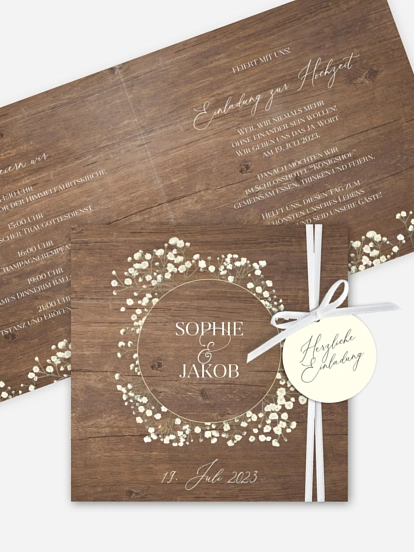 Hochzeitseinladung Rustic Gypsophila