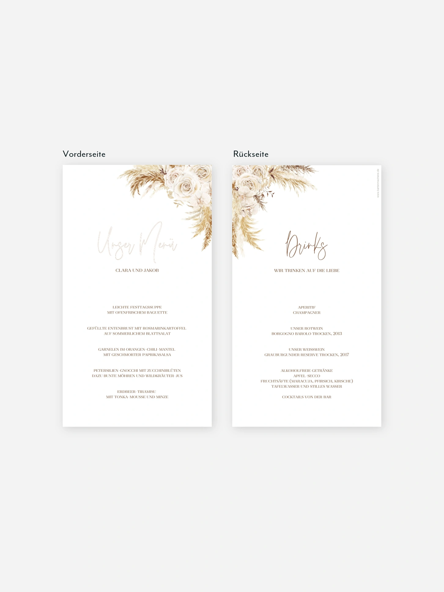 Menükarte Hochzeit Elegant Boho