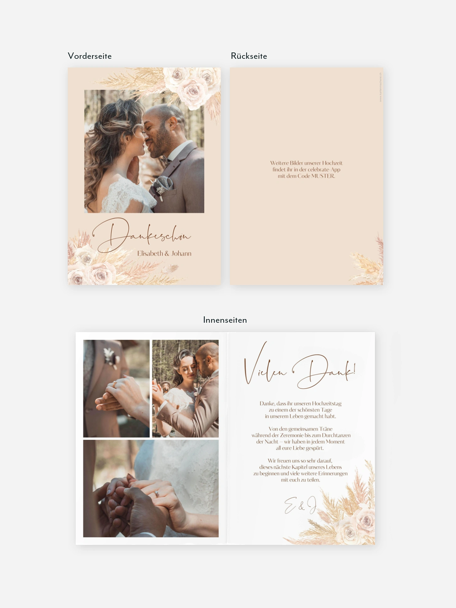 Dankeskarte Hochzeit Dreamy Pampas