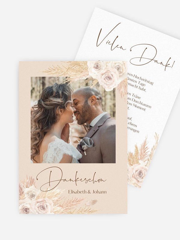 Dankeskarte Hochzeit Dreamy Pampas