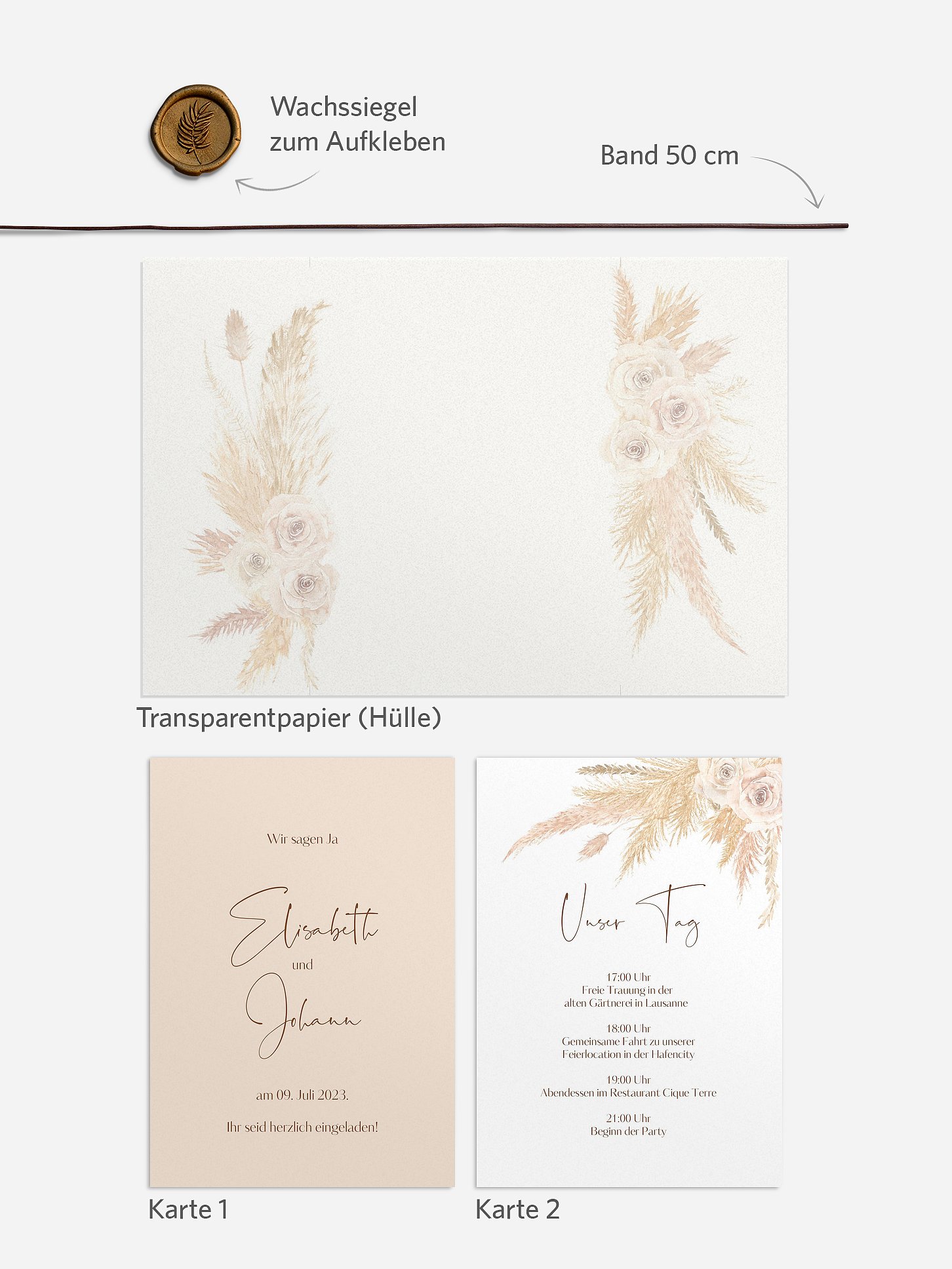 Hochzeitseinladung Dreamy Pampas