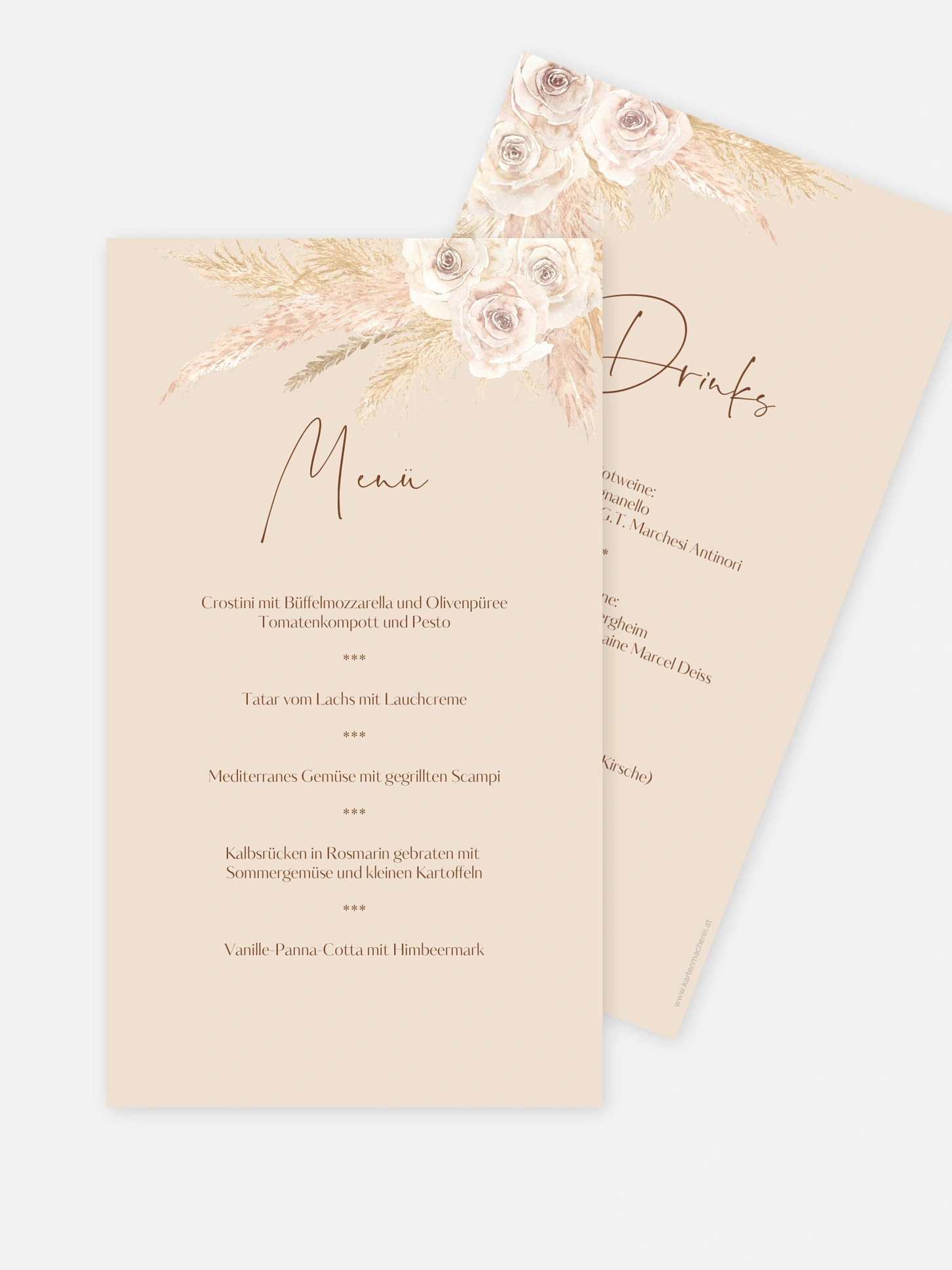 Menükarte Hochzeit Dreamy Pampas